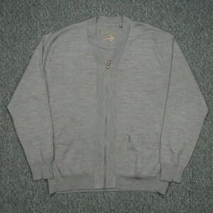 Orvis Sweater Mens Large Gray Merino Full Zip V‎ Neck Wool Cardigan Pockets